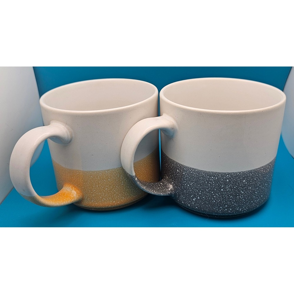 Over and Back Stoneware Mugs Cream, Mustard Yellow and Speckled Gray Set of 2